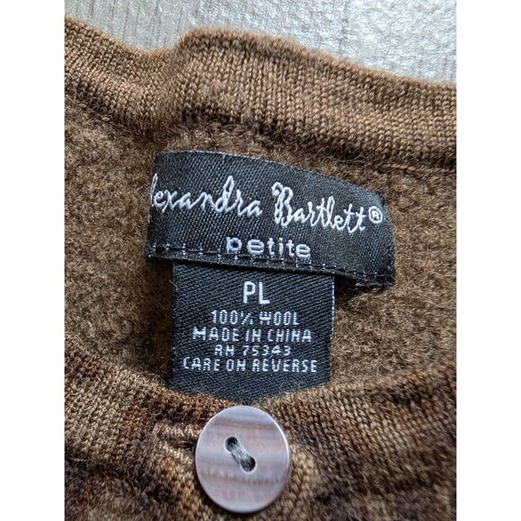 Alexandra Bartlett Petite Wool Cardigan Sweater PL Brown Animal Print Button-Up - Picture 5 of 7